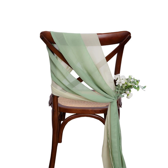 10PCS 30x270cm Chiffon Wedding Chair Sashes Sage Green Setting Gauze Sheer Vintage Birthday Party Festival Wedding Aisle Decor