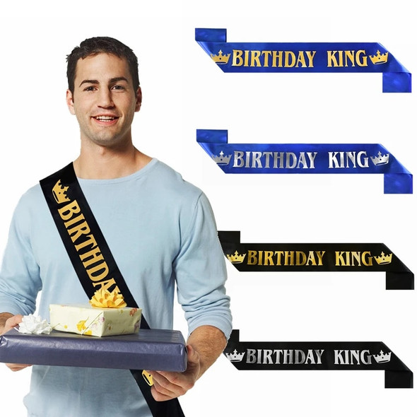Black Blue Birthday King Sash Men Boy 18th 20th 30th 40th 50th 60th Happy Birthday Party Satin Ribbon Shoulder Strap Decorations