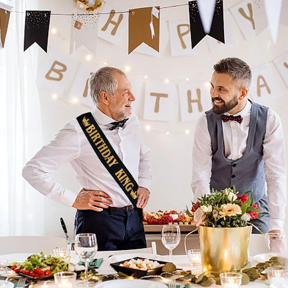Black Blue Birthday King Sash Men Boy 18th 20th 30th 40th 50th 60th Happy Birthday Party Satin Ribbon Shoulder Strap Decorations
