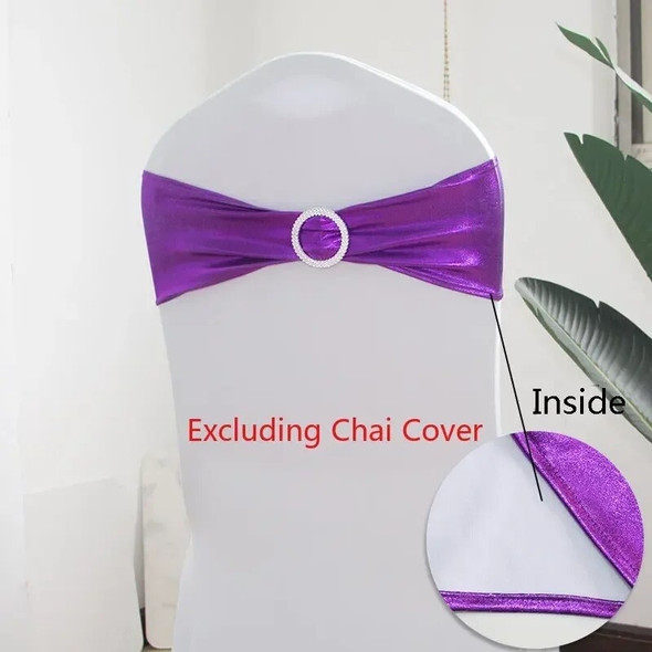 Metallic Gold Chair Sashes for Wedding Chair, Spandex Cover Band, Round Buckle, Party Decor, Cover not Included
