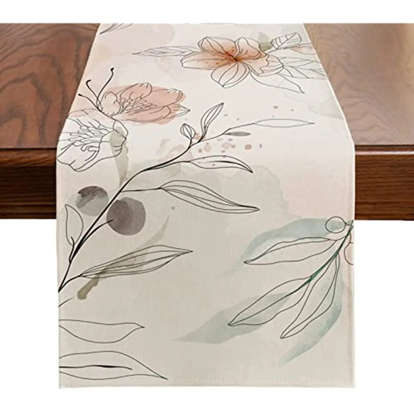 Watercolor Floral Spring Table Runner Art Flower Summer Seasonal Holiday Kitchen Coffee Tablecloth Party Wedding Home Decoration