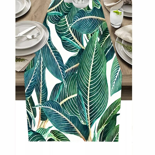 Green Leaf Plant Pattern Table Runners Tropical Rainforest Summer Lotus Leaf Lotus Print Home Party Wedding Coffee Table Decor