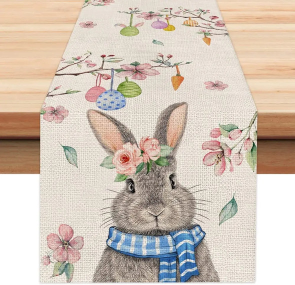 Happy Easter Egg Cute Bunny Table Runner Holiday Party Decoration Summer Gathering Dining Table Runner for Wedding Decorations