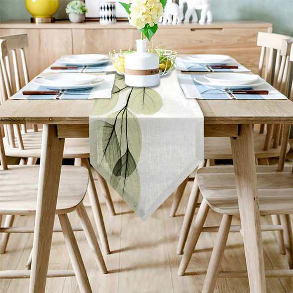 Green Leaves Branches Simple Modern Table Runner For Wedding Party Chirstmas Cake Floral Tablecloth Home Decoration