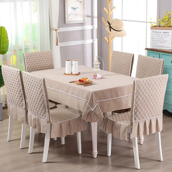 Modern Style Cotton Linen Material Dining Table Cloth Chair Cover Set Home Decoration Universal One-piece Non-slip Chair Cushion