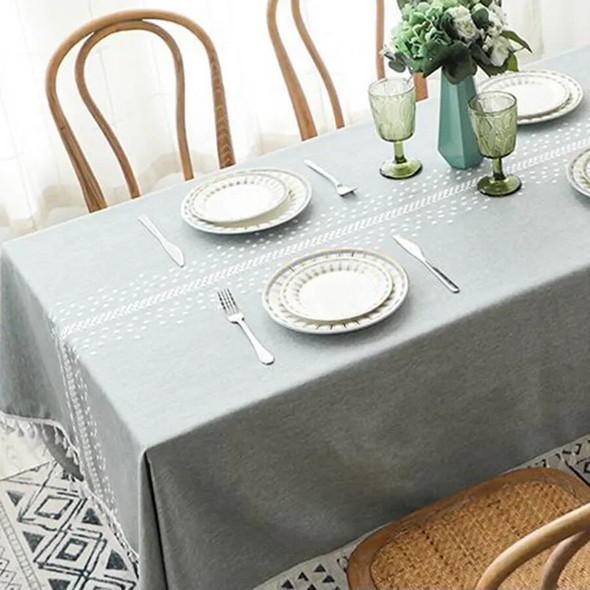 Cotton Linen Tablecloths Wrinkle Free Anti-Fading Christmas Table Cloth Tassel Rectangle Indoor & Outdoor Dining Table Cover