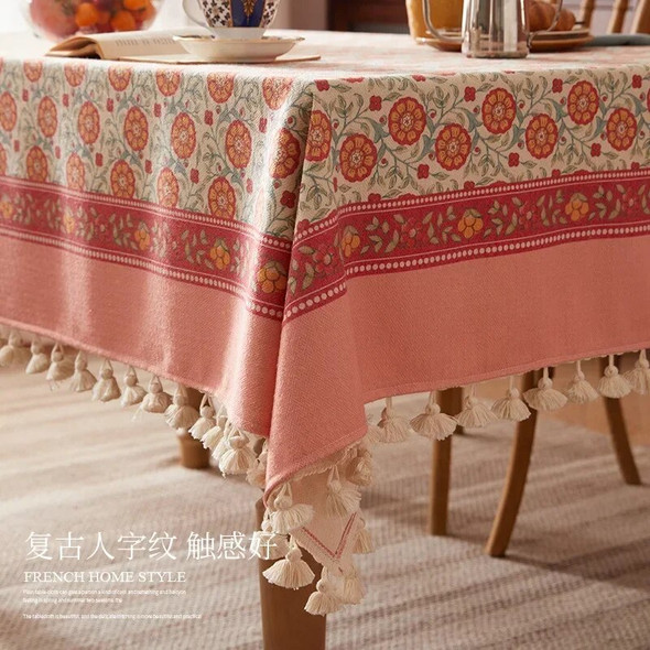 Rectangle Table Cloth with Tassels, Country Tablecloth, Water Resistance Linen Blend Tablecloth, Decorative Fabric Table Cover