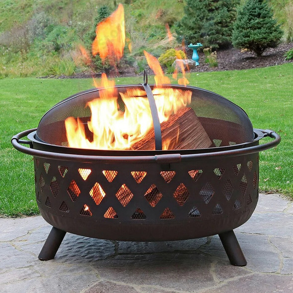 Large Bonfire Party Fire Pit Patio Heater Outdoor Heater Garden With Mesh Black Fire Pit With Accessories Courtyard Wood Stove