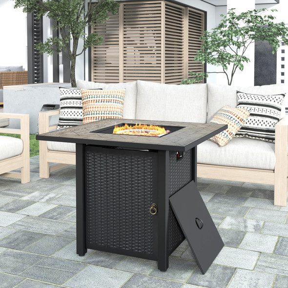 Outdoor Propane Gas Fire Pit Table with Steel Heater and Control Knob 40000 BTU Black High-Temperature Paint Finish[US-Stock]