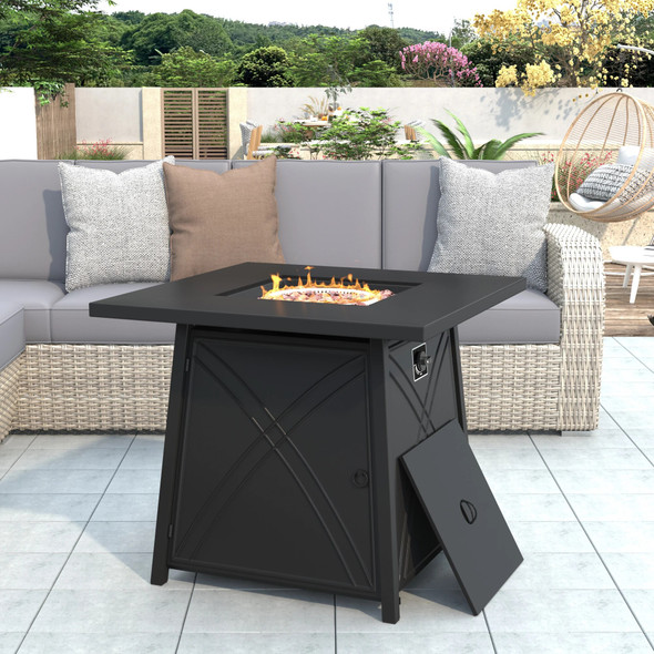 Outdoor Propane Gas Fire Pit Table 28x28x23.6Inch w/ Stainless Steel Heater&Control Knob Black High-Temperature Paint Finish