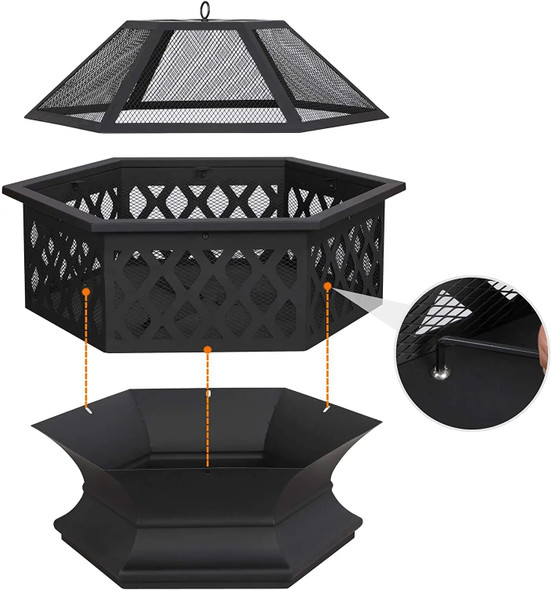 Hexagon Luxury Fireplace Large Size Firepit Garden Fire Table Wood Charcoal Burning Outdoor Patio Heater Fire Pit