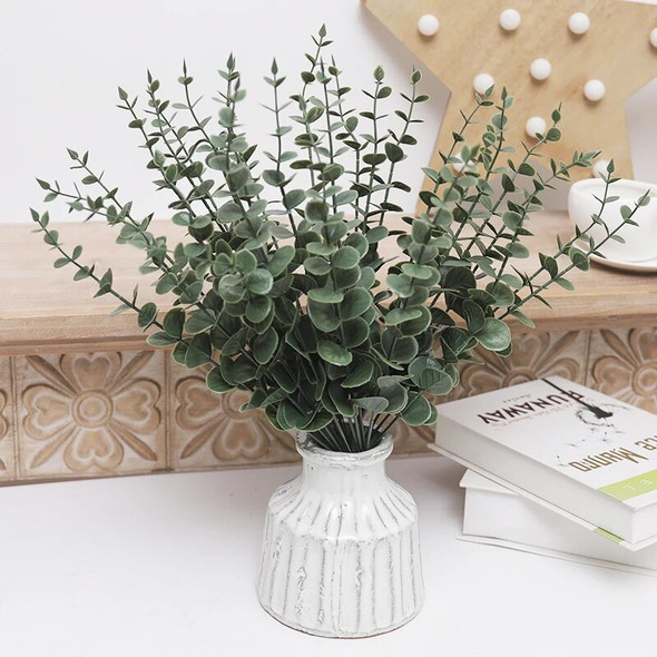 10pcs Artificial Eucalyptus Leaves Fake Plants Home Wedding Party Outdoor Garden Decoration Christmas DIY Faux Green Leaf Branch