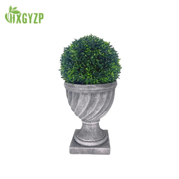HXGYZP Artificial Boxwood Ball Potted Faux Plants Ball In Cement Pots Home Decoration Garden Courtyard Outdoor Porch Fake Plants
