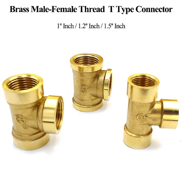 Brass Tee Connector 1'' 1.2'' 1.5'' Copper Male-Female Thread Pipe Fitting BSP Elbow T Type Hose Automatic Irrigation Equipment