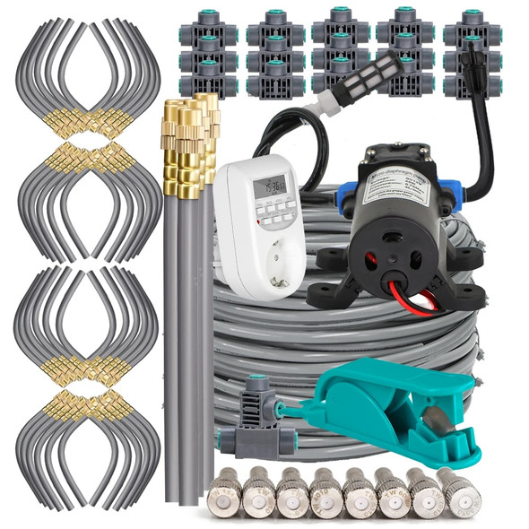 Garden 60W Self-Priming Pump Timer Mistsing Irrigation Kit for Greenhouse 1/4”Hose Sprayer Nozzle Automatic Irrigation Equipment Garden 60W Self-Priming Pump Timer Mistsing Irrigation Kit for Greenhouse 1/4”Hose Sprayer Nozzle Automatic Irrigation Equipment
