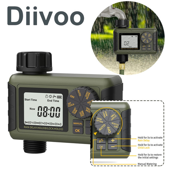 Diivoo Water Hose Programmable Drip Watering Timer with Garden Watering System Outdoor Automatic Irrigation Equipment