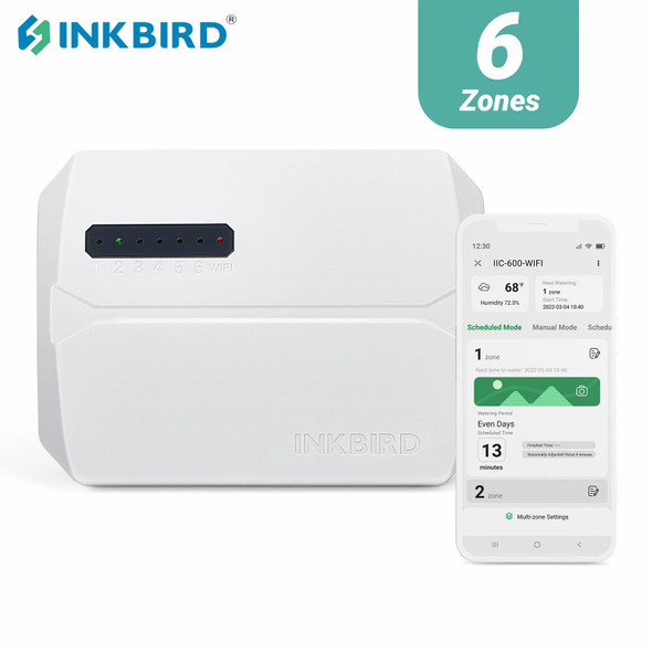 INKBIRD Wi-Fi 6-Zone Auto Irrigation Controller Sprinkler System Supports Rain Skip Seasonal Adjustment Permanent Setting Saving