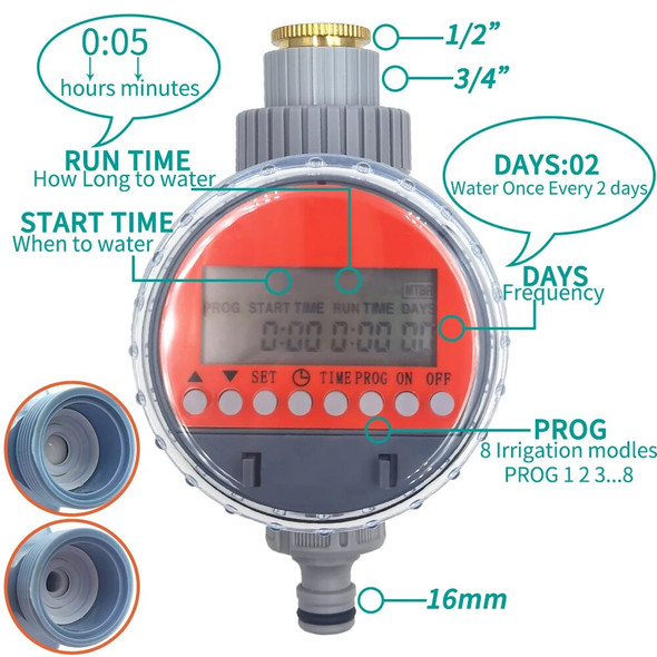 WUJIE Ball Valve Irrigation Timer Automatic LCD Watering Electronic Water Tank Controller Irrigator for Home Garden Greenhouse