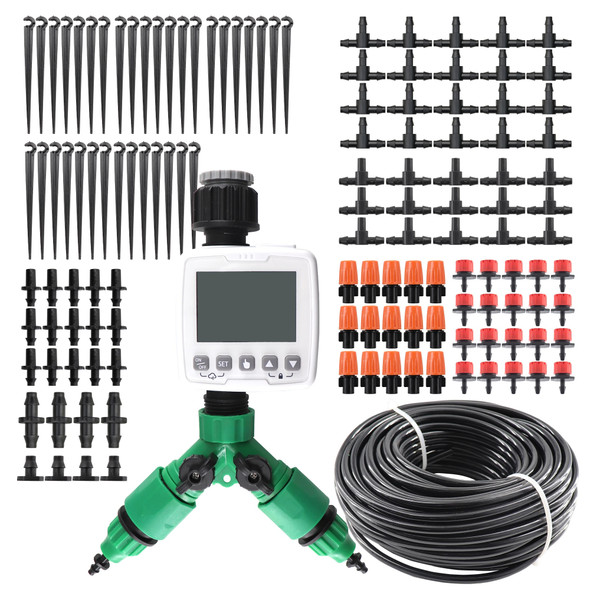 Automatic Garden Watering Irrigation Kits Intelligent Adjustable Drop Irrigation Misting Cooling System 98FT Greenhouse Patio Automatic Garden Watering Irrigation Kits Intelligent Adjustable Drop Irrigation Misting Cooling System 98FT Greenhouse Patio