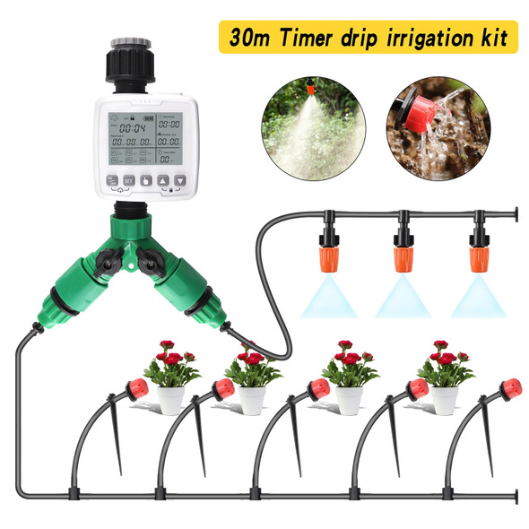 Automatic Garden Watering Irrigation Kits Intelligent Adjustable Drop Irrigation Misting Cooling System 98FT Greenhouse Patio