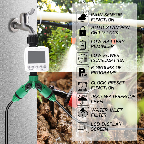 Irrigation System Automatic Smart Control with Garden Watering Irrigation Timer Rain Sensor Waterproof +30m Pipe Irrigation System Automatic Smart Control with Garden Watering Irrigation Timer Rain Sensor Waterproof +30m Pipe