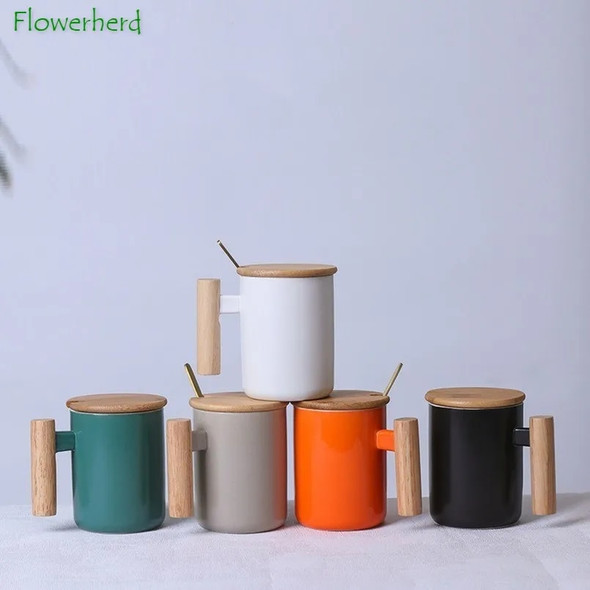Nordic Wooden Handle Ceramic Porcelain Mug Coffee Cups Literary Water Tea Cup Milk Mug Coffee Cup Drinkware Coffeeware Teaware