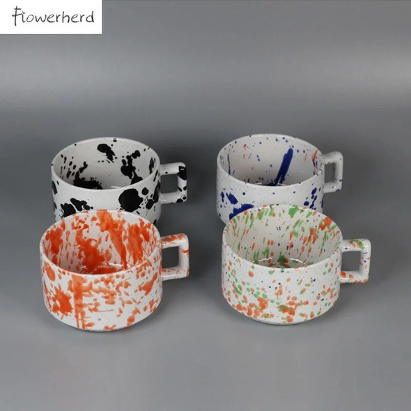 Ink Pattern Ceramic Mug Porcelain Coffee Cup Teaware Ink Dot Tea Cup with Handle Coffeeware Office Milk Oatmeal Mugs Coffee Cups