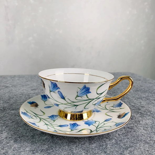 Coffeeware Teaware Blue flower Butterfly Pattern Cup for Tea Ceramic and Pottery Cute Cups Gift Cup and Saucer Set for 6