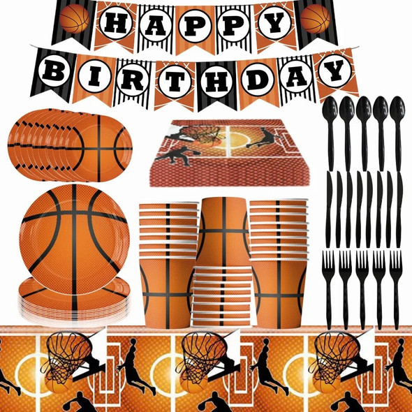 Basketball Theme Party Decorations Disposable Tableware Set Baby Shower Favor Balloon Banner Tablecloth Kids Party Supplies
