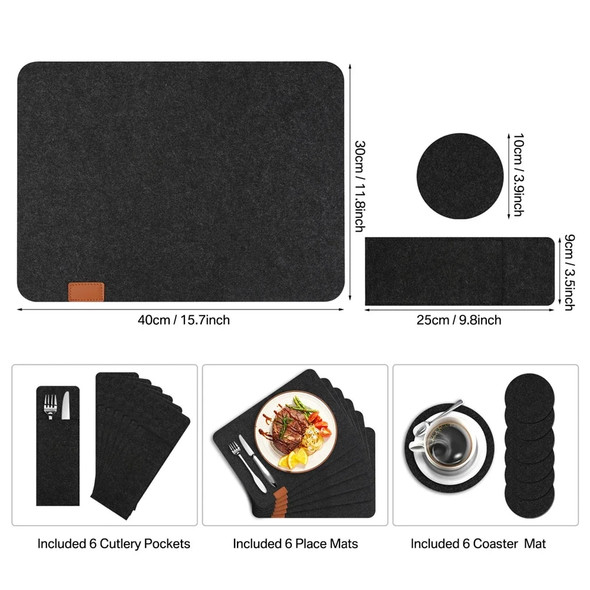 6 Set Washable Felt Placemats Table Mats Glass Knife Fork Coasters Cutlery Bags Set Insulation Pads Absorbent Non-slip Mat