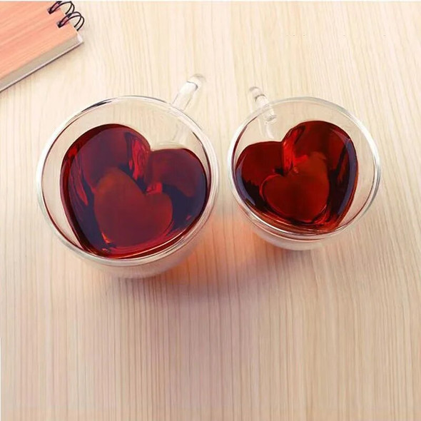 Heart Love Shape Glass Coffee Mug Cup Double Wall Drinking Tea Milk Juice Water Glasses Heat Resistant Drinkware Set Lover Gift