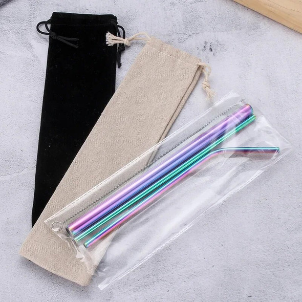 Rainbow Color Reusable Metal Straws Set with Cleaner Brush 304 Stainless Steel Drinking Straw Milk Drinkware Bar Party Accessory