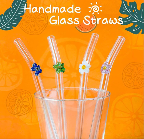 8.2"x8mm Reusable Clear Glass Straws Set for Smoothie Milkshakes Environmentally Friendly Drinkware Straw with Cleaning Brush