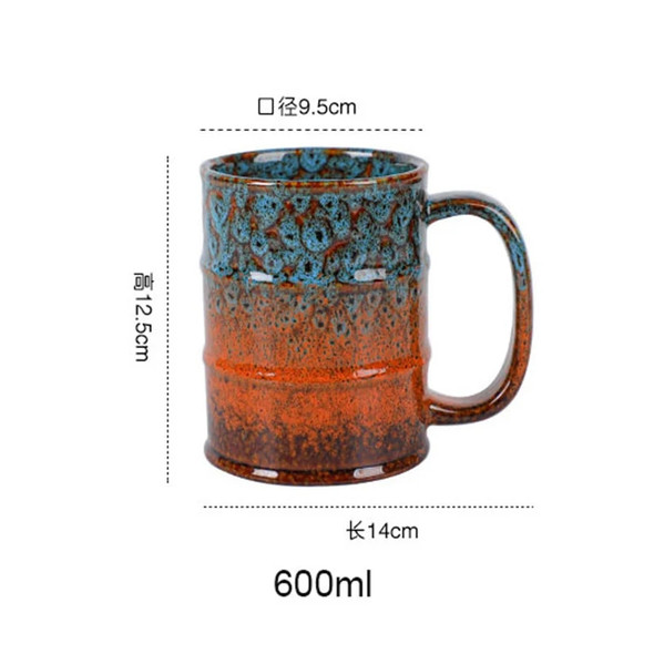 Large-capacity 600ml Kiln Glaze Oil Barrel Ceramic Coffee Mug Milk Cup Juice Handgrip Office Water Cup Drinkware