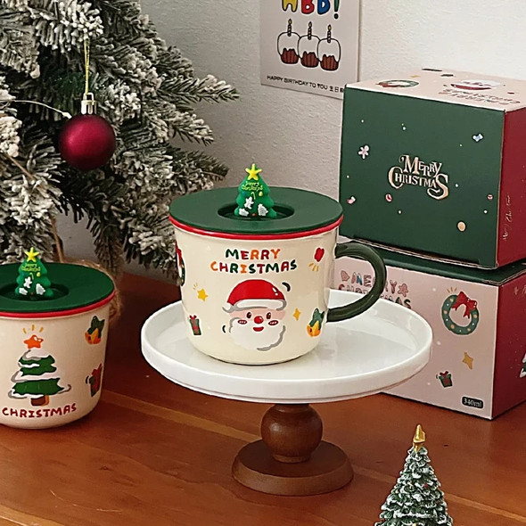 Christmas Ceramic Mug Creative Cute Christmas Decoration Coffee Mug with Lid Home Office Drinking Cup Drinkware New Year Gift