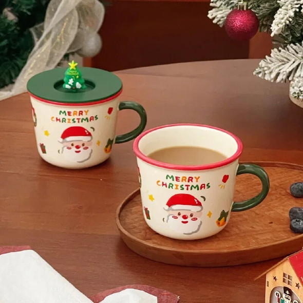 Christmas Ceramic Mug Creative Cute Christmas Decoration Coffee Mug with Lid Home Office Drinking Cup Drinkware New Year Gift