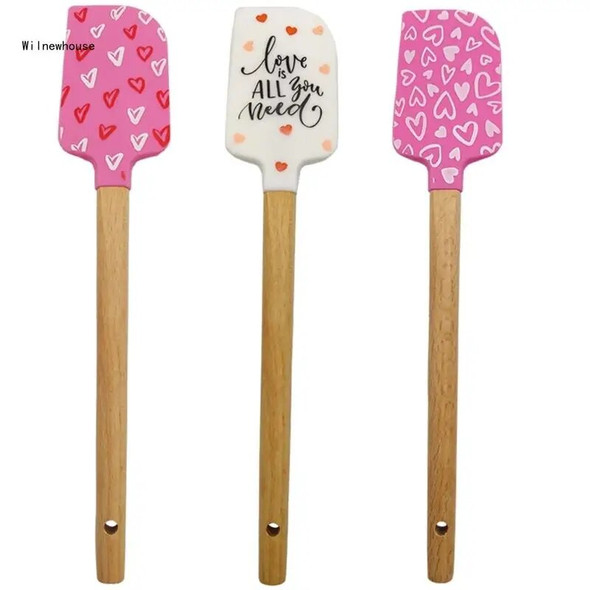 F63A Cake Cream Spatula Long Silicone Butter Spatula Mixing Butter Scraper Wooden Handle Spoon Kitchens Home Baking Tool