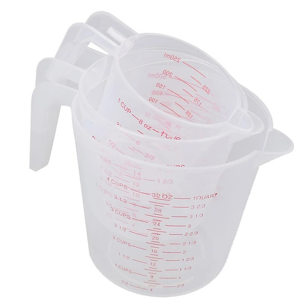 250/500/1000ML/100ML/25ML Plastic Measuring Cup Jug Pour Spout Surface Kitchen Tool Supplies Quality cup with graduated Kitchen