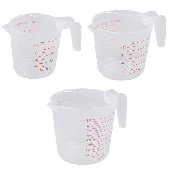 250/500/1000ML/100ML/25ML Plastic Measuring Cup Jug Pour Spout Surface Kitchen Tool Supplies Quality cup with graduated Kitchen