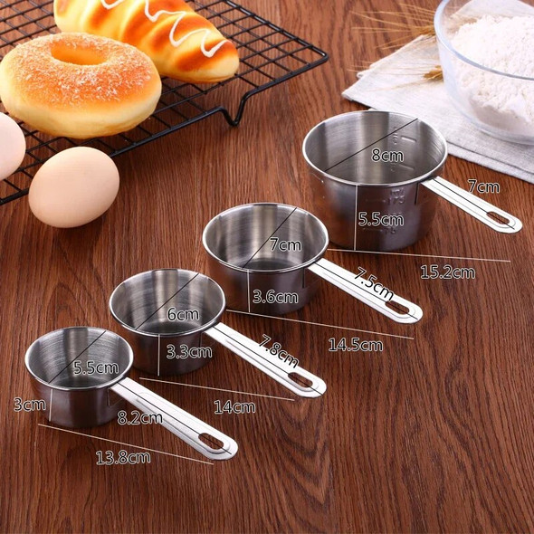 4-piece stainless steel measuring cup set, kitchen baking tool measuring spoon set, coffee spoon, milk powder spoon with scale