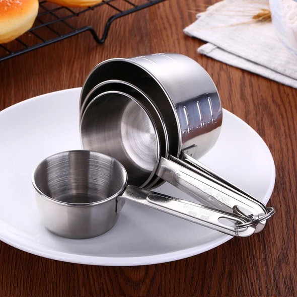 4-piece stainless steel measuring cup set, kitchen baking tool measuring spoon set, coffee spoon, milk powder spoon with scale 4-piece stainless steel measuring cup set, kitchen baking tool measuring spoon set, coffee spoon, milk powder spoon with scale