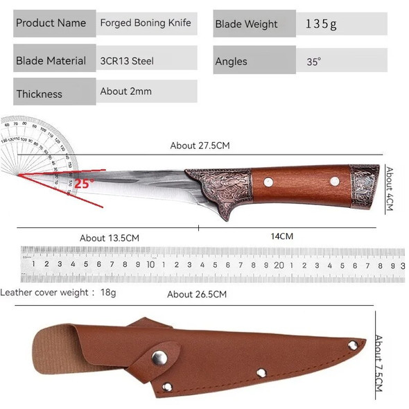 Boning Knife Kitchen Hand Forged Fillet Knife Beef Knife BBQ Tool Handmade Stainless Steel Professional Chef's Knives