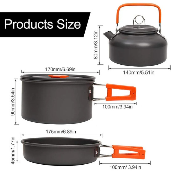 Outdoor Camping Cookware Kit Aluminum Portable Nonstick Cooking Water Kettle Pot Pan Set For Travel Hiking Picnic BBQ Tableware