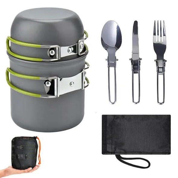 2-8 Person Camping Cookware Set Aluminum Portable Outdoor Tableware Cookset Cooking Kit Pan Bowl Kettle Pot Hiking BBQ Picnic