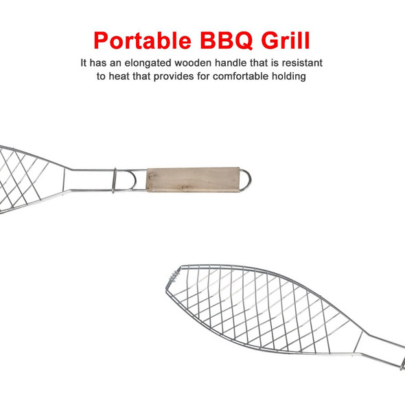 Barbecue Fish Grill Basket Stainless Steel Wired Grill with Wooden Handle BBQ Outdoor Kitchen Tools Portable Grilling Cookware Barbecue Fish Grill Basket Stainless Steel Wired Grill with Wooden Handle BBQ Outdoor Kitchen Tools Portable Grilling Cookware