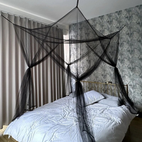 Square Mosquito Net For Double Bed Black Mesh Sexy Palace Four Doors For King Size Bed Outdoor Grace Canopy Prevent Insect.