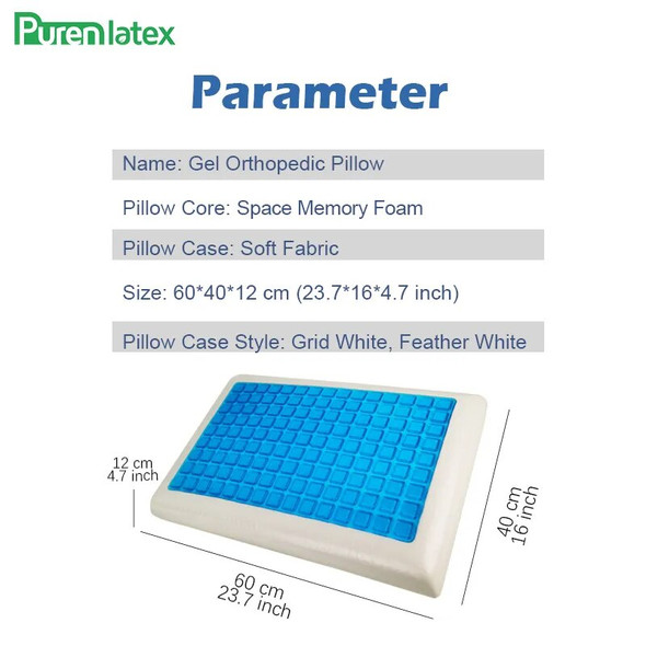 PurenLatex 60*40*12 Silicone Gel Memory Foam Summer Cool Pillow Spondylosis and Eczema Prevented For Cervical Vertebra Healing