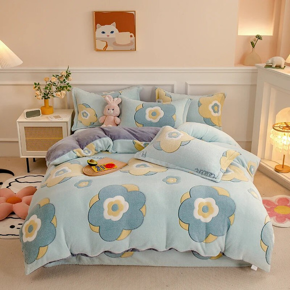 1PC Duvet Cover and 2PC Pillowcase Set Flannel Coral Fleece Warm Winter Thick Single Double Queen King Quilt Bedding Set