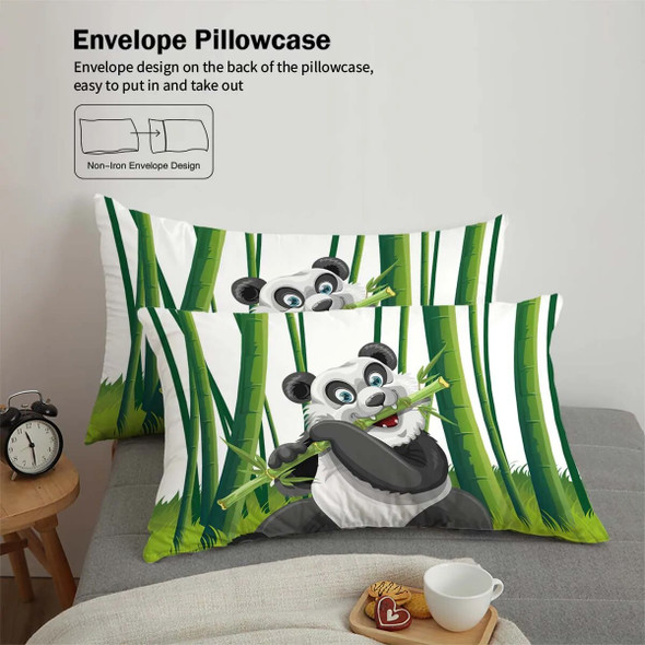 90gsm brushed polyester fabric, comfortable and warm bedding three piece set, 1 duvet cover+2 pillowcases, panda bamboo forest