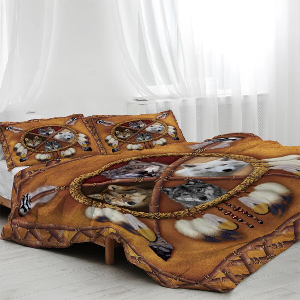Four Wolves Design Bedding Set Decorative 3 Pieces Duvet Cover with 2 Pillow Shams For Family Home Bed